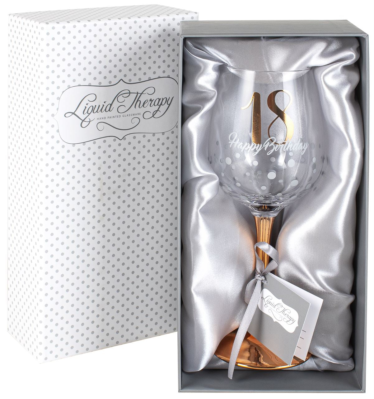 "18 HAPPY BIRTHDAY" ROSE GOLD STEM WINE GLASS - 430ml