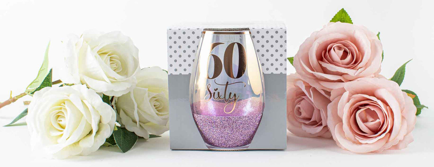 60 GLITTER STEMLESS WINE GLASS - PURPLE - 600ml