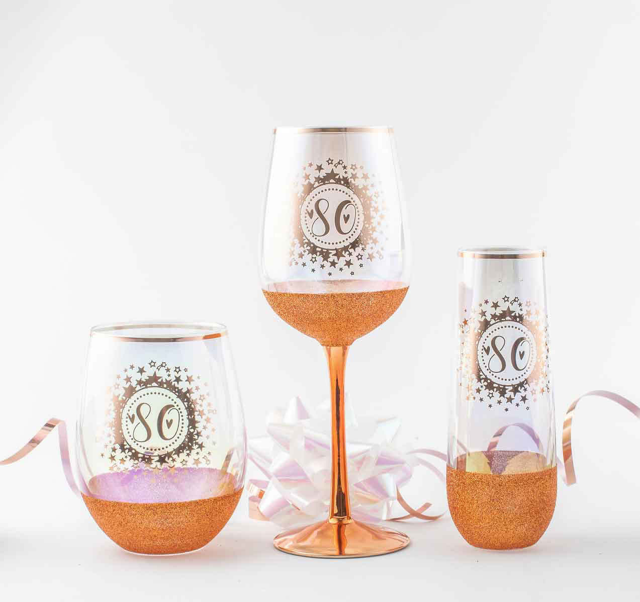 80 Glitter Stemless Wine Glass - Gold