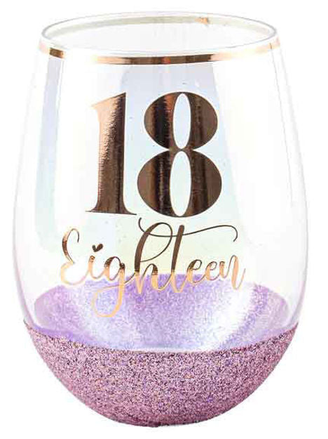 18 GLITTER STEMLESS WINE GLASS - PURPLE - 600 ml