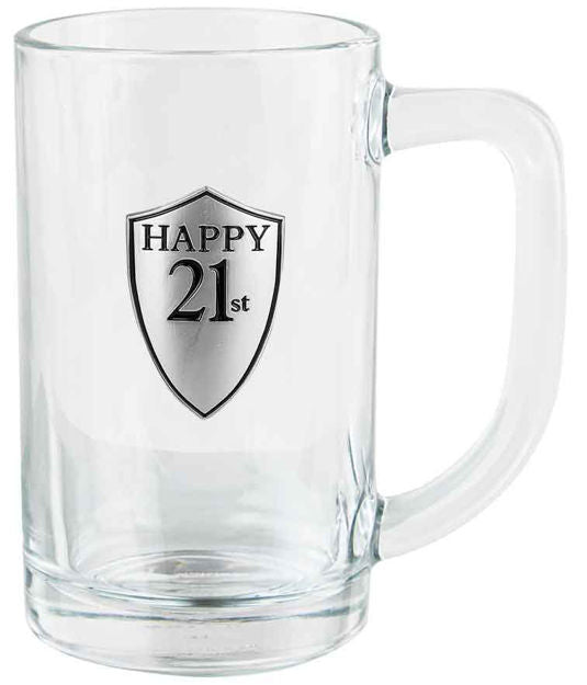 21ST BEER STEIN - PEWTER LOOK BADGE 500ML