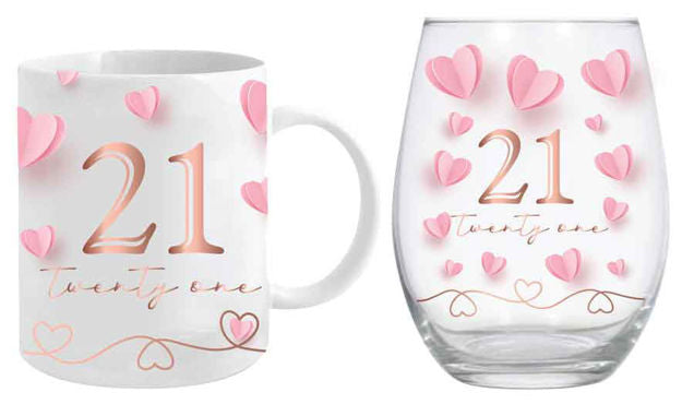 Birthday Mug and Stemless Wine Glass Set - 21st