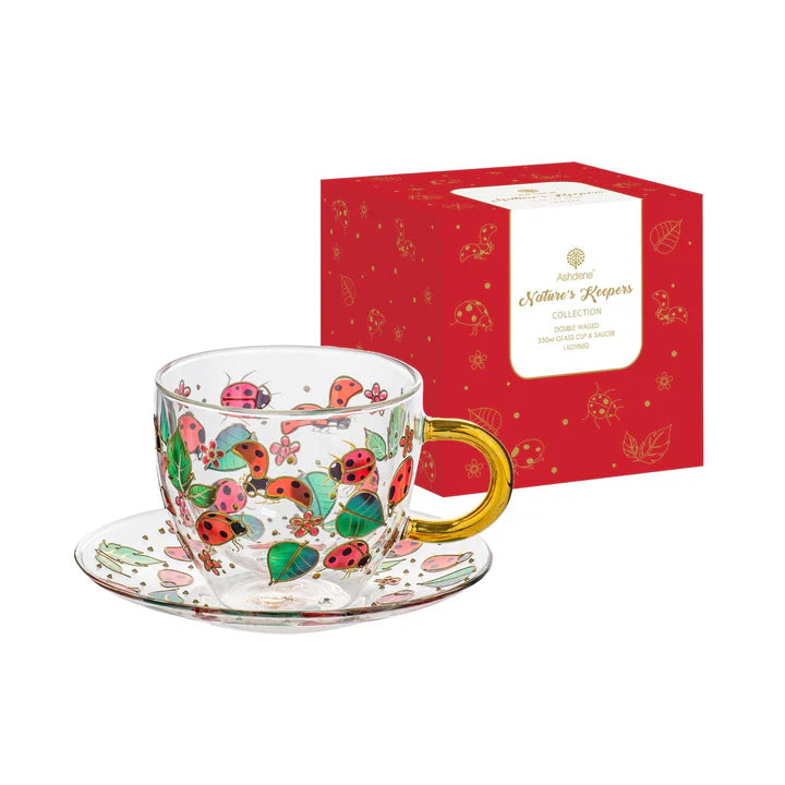 Natures Keepers Ladybug Double Walled Glass Cup & Saucer