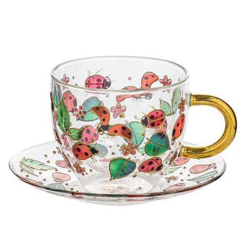 Natures Keepers Ladybug Double Walled Glass Cup & Saucer