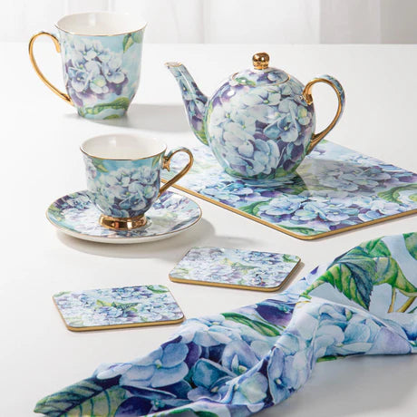 Bold Blooms Blue Hydrangea Teapot & 2 Teacup Set