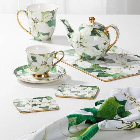 Bold Blooms White Lily Teapot & 2 Teacup Set