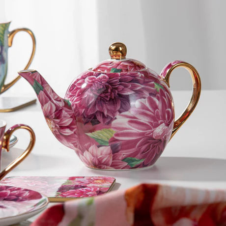 Bold Blooms Pink Dahlia Teapot & 2 Teacup Set