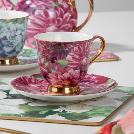 Bold Blooms Pink Dahlia Teapot & 2 Teacup Set