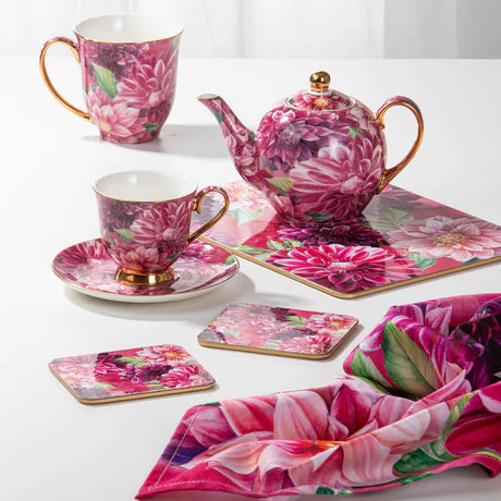 Bold Blooms Pink Dahlia Teapot & 2 Teacup Set