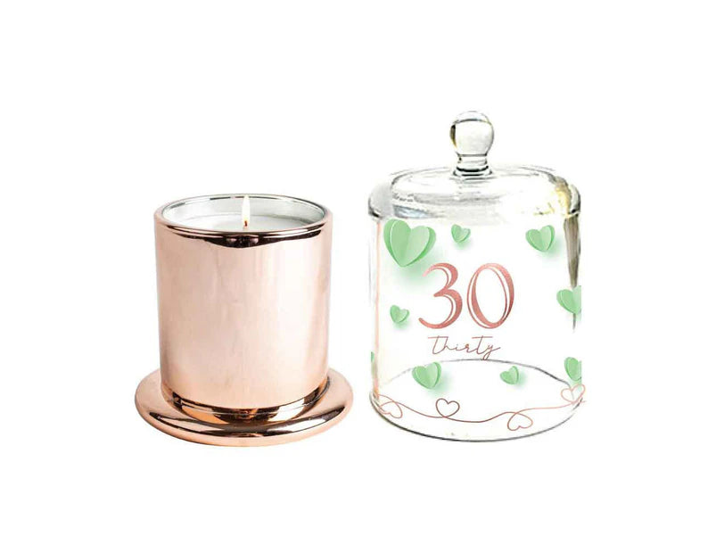 30th Paper Hearts Candle with Glass Cloche | Vanilla Scent