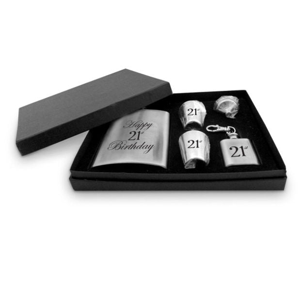 Stainless Steel 5 Piece Hip Flask Set - 21st Birthday