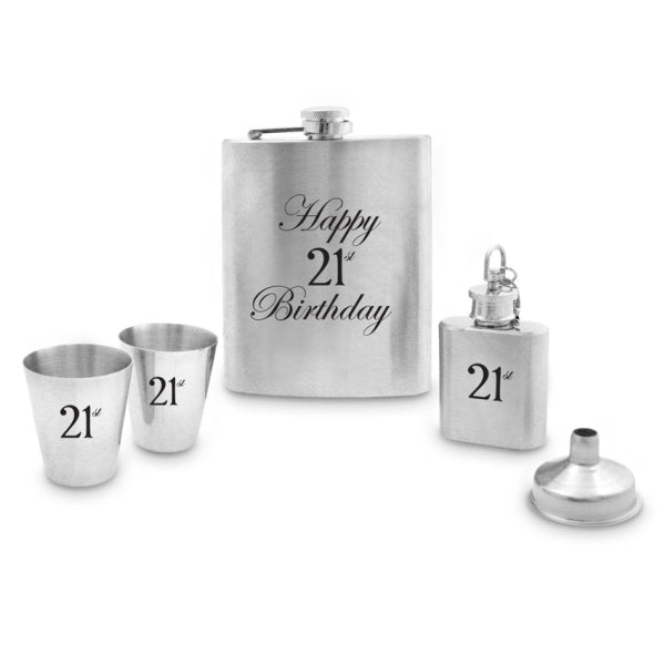 Stainless Steel 5 Piece Hip Flask Set - 21st Birthday