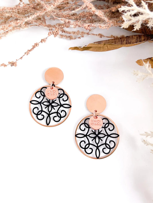 Black Scroll Lace Earrings | Nancy Joanna