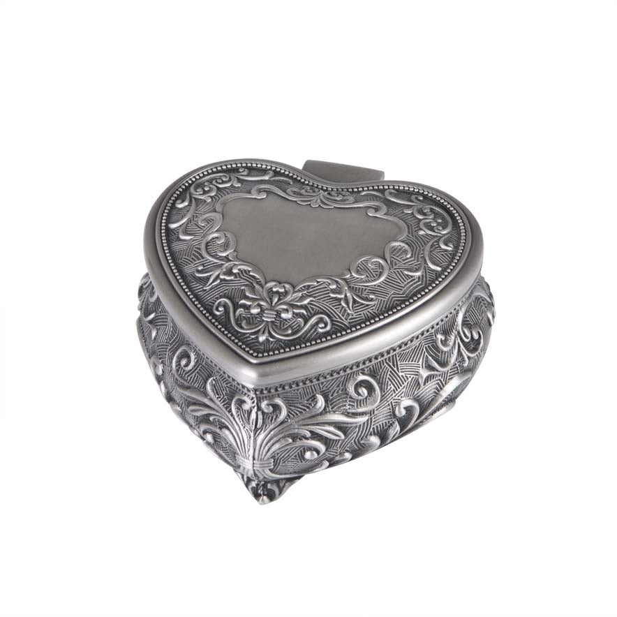 DECO HEART JEWEL BOX - PEWTER FINISH - 3"