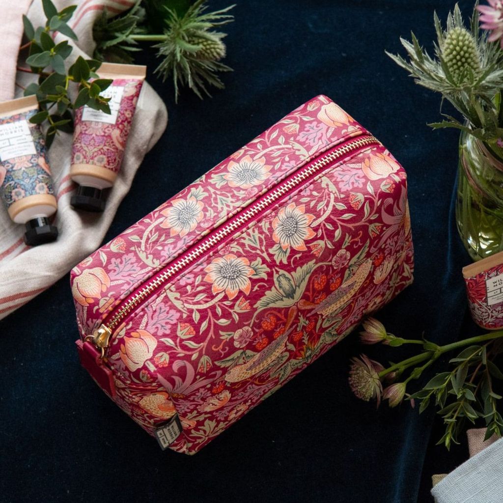 Strawberry Thief Medium Toiletry Bag Red | William Morris at Home