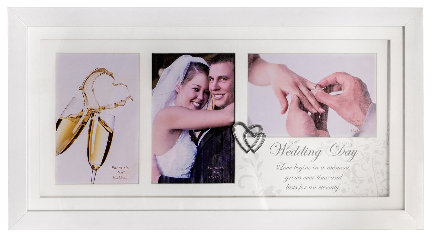 Modern Wedding Day Collage Photo Frame With 3 Openings
