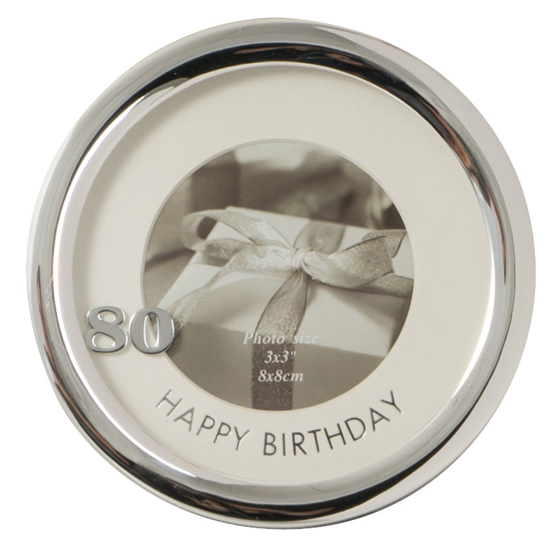 3X3" Round Photo Frame Happy Birthday 80