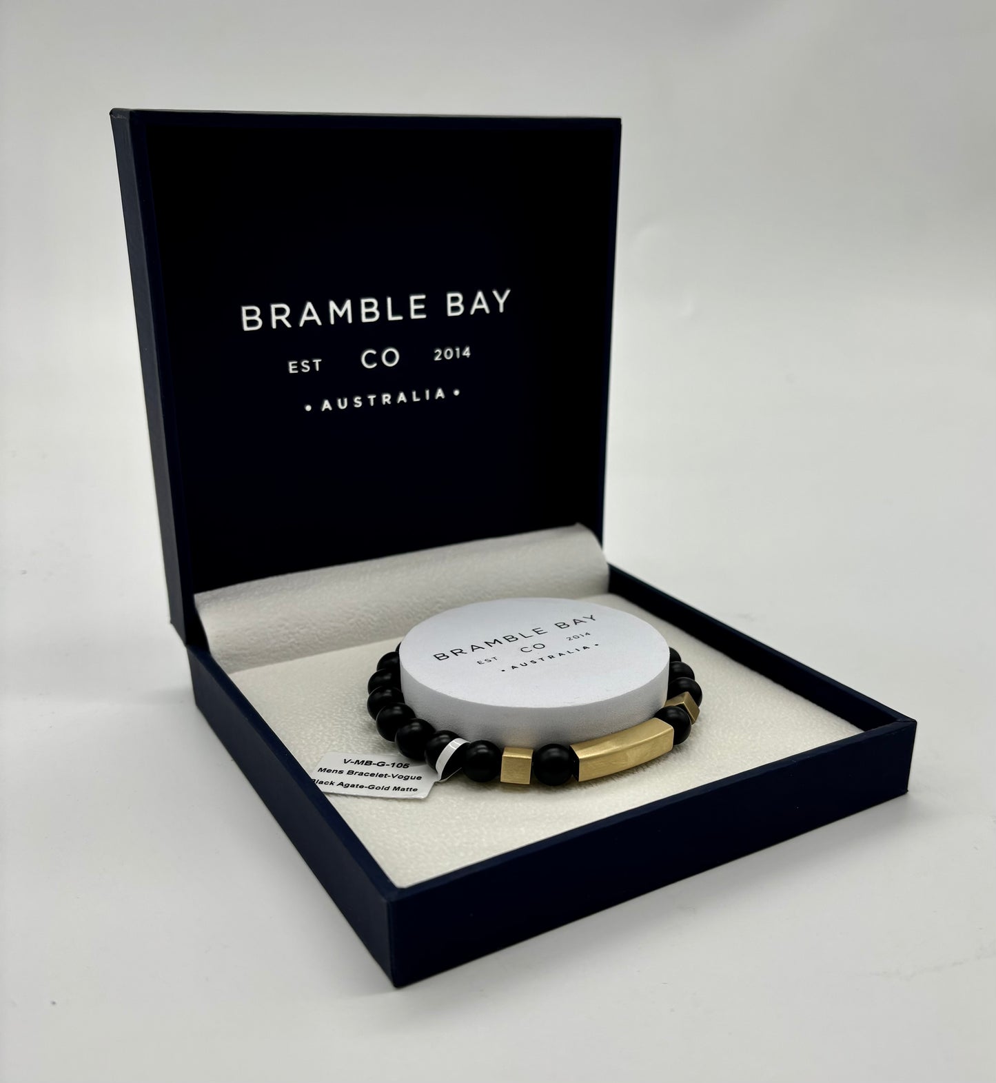 Mens Bracelet Black Agate Gold Matte | Bramble Bay Co