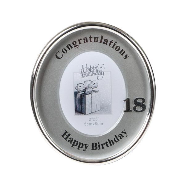 OVAL 2 x 3' FRAME 18TH BIRTHDAY - SILVER - Congratulations Happy Birthday