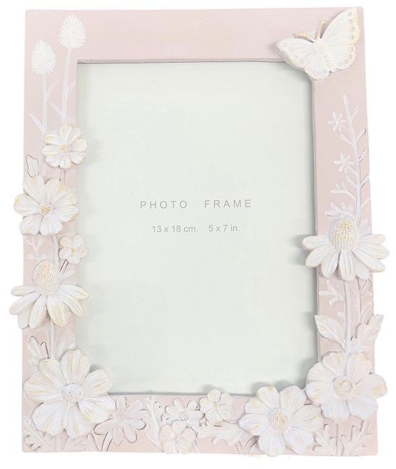 PHOTO FRAME PINK RESIN FLORA & BUTTERFLY - 5 x 7"