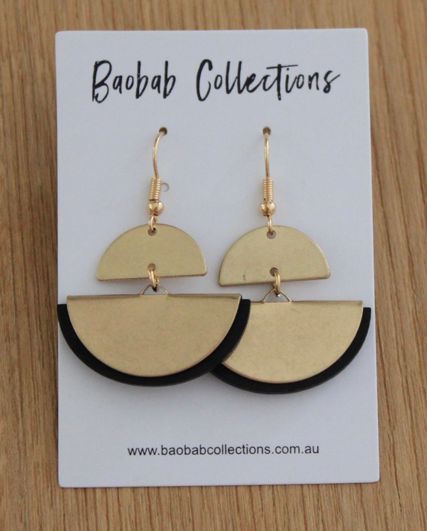 Gilded Earring: Double Half Moon Drops w/ Black