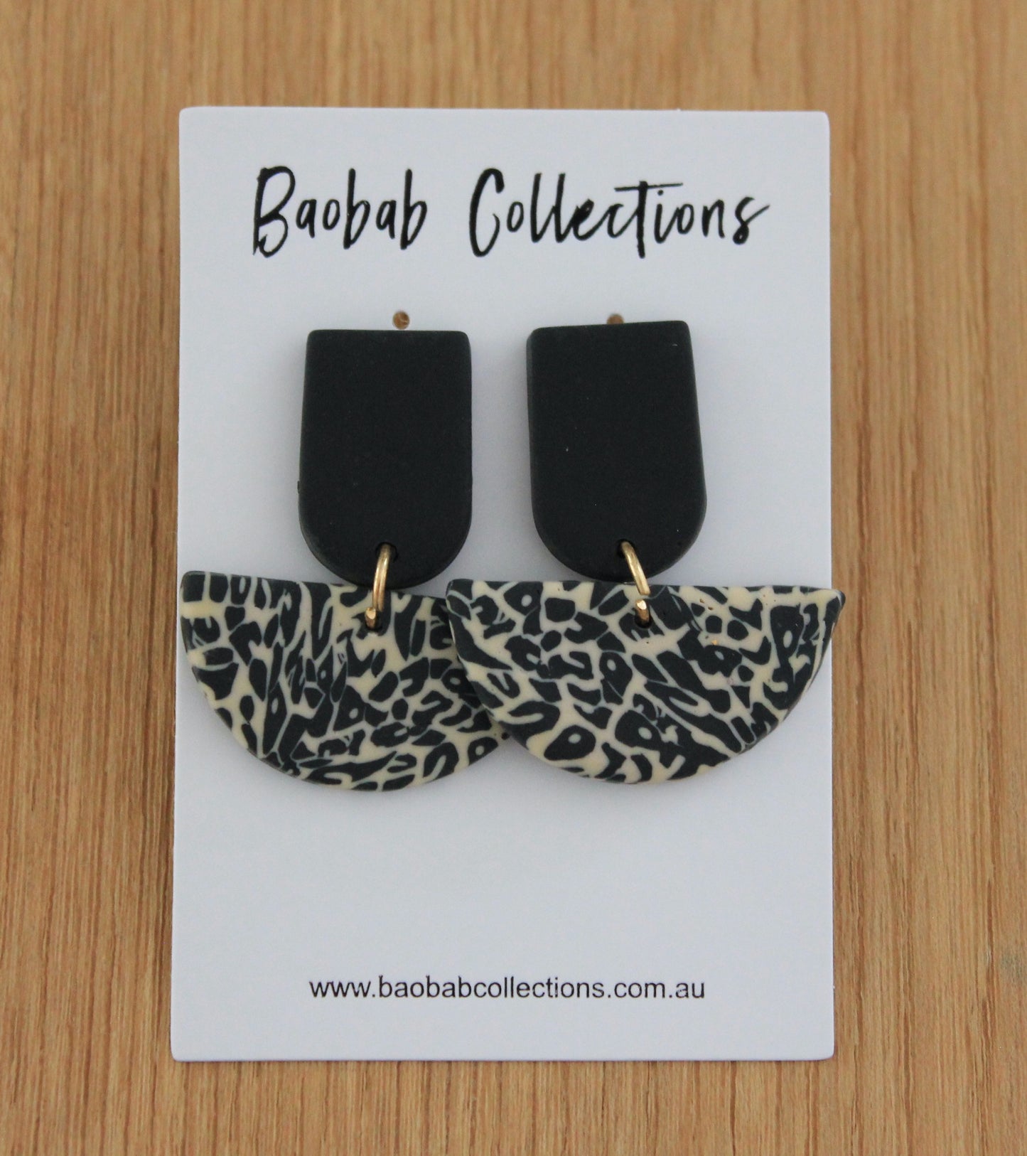 Leopard Earring: Black Drop with Half moon Leopard Drop
