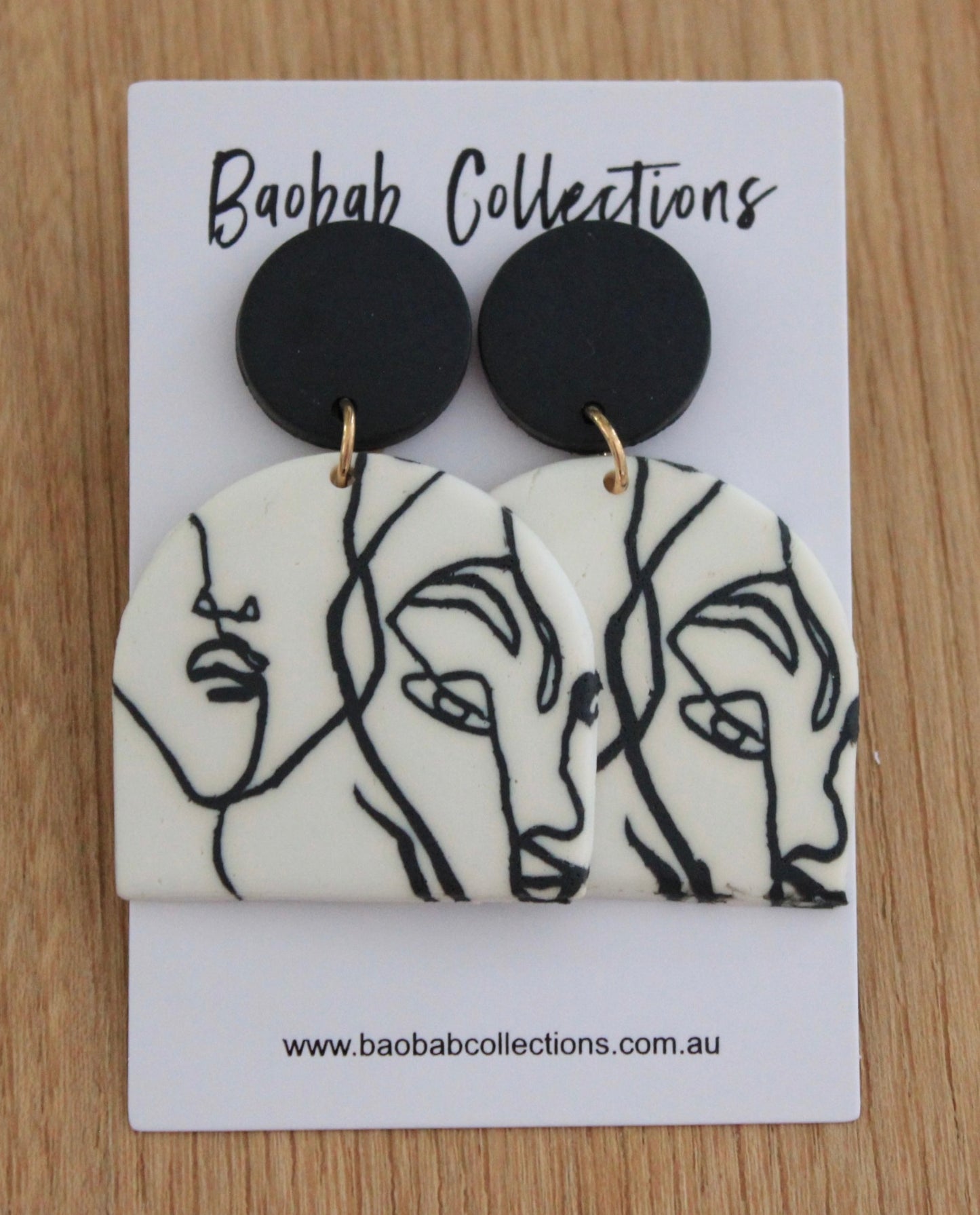 Picasso Earring: Black Drop with Black & White Lined Bell Drop
