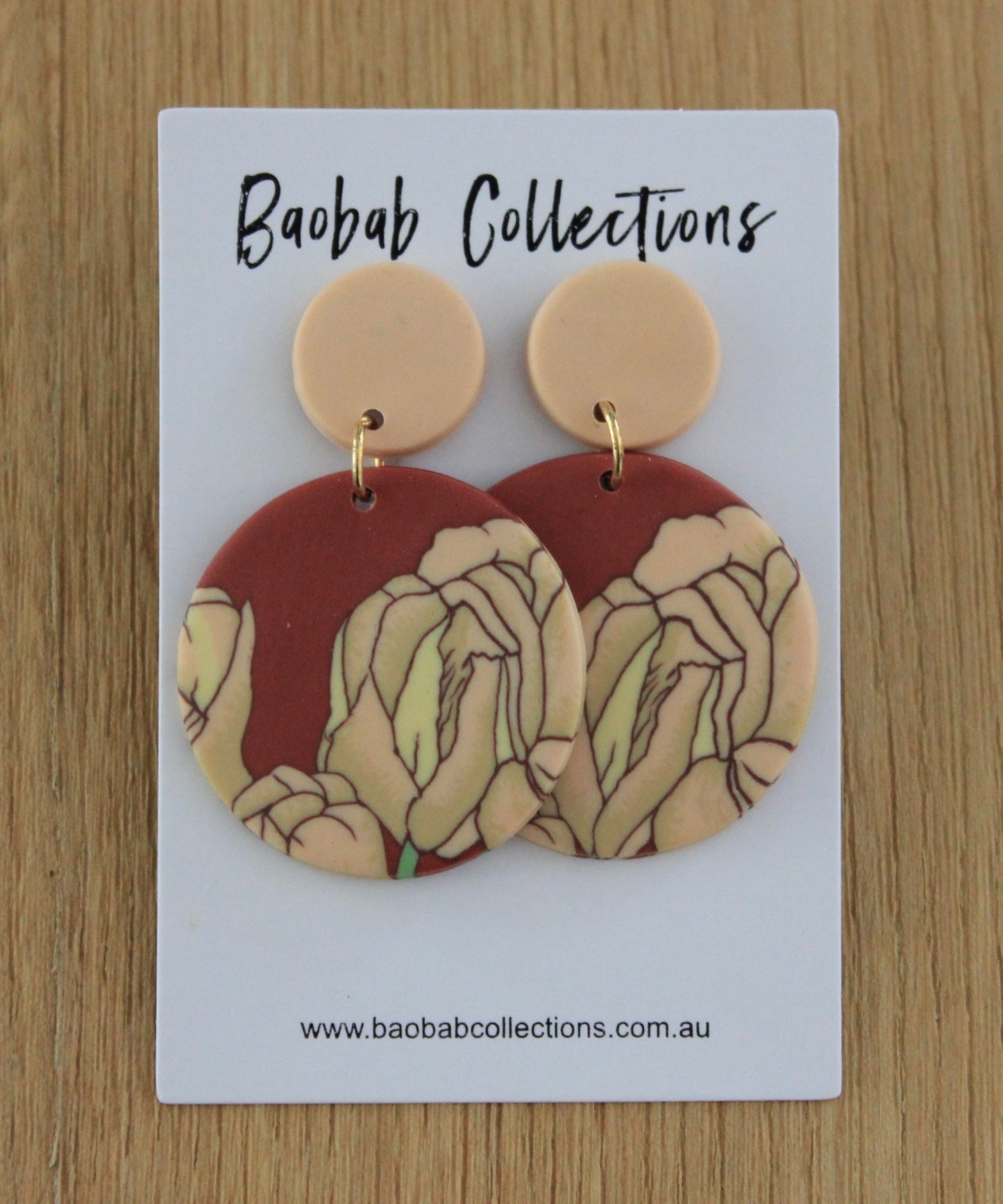 Rose Earrings: Soft Pink Drop w/ Crimson & Rose Circular Drop