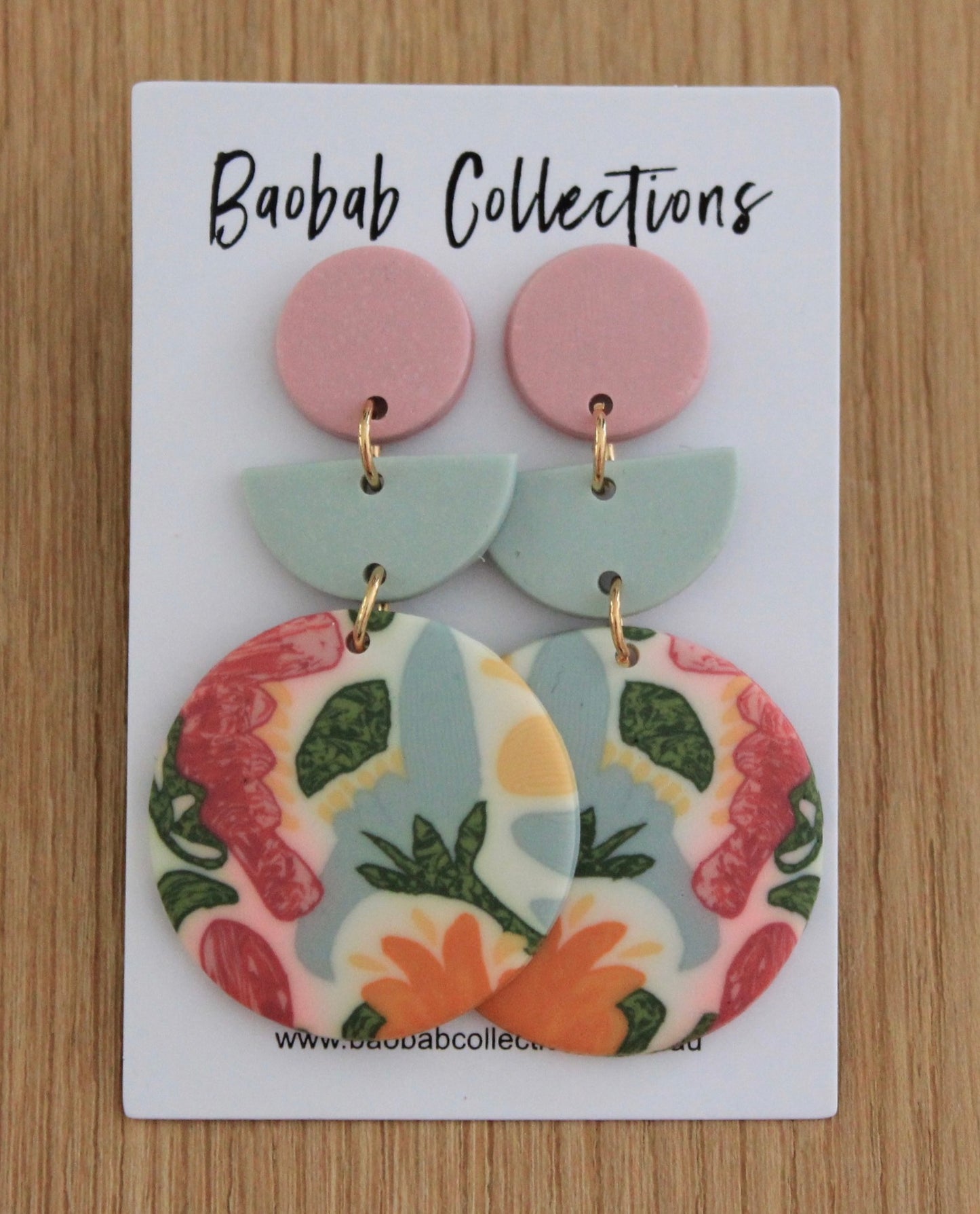 Summer Earring: 3pc Drop, Pink & Light Blue w/ Colourful Circular Drop
