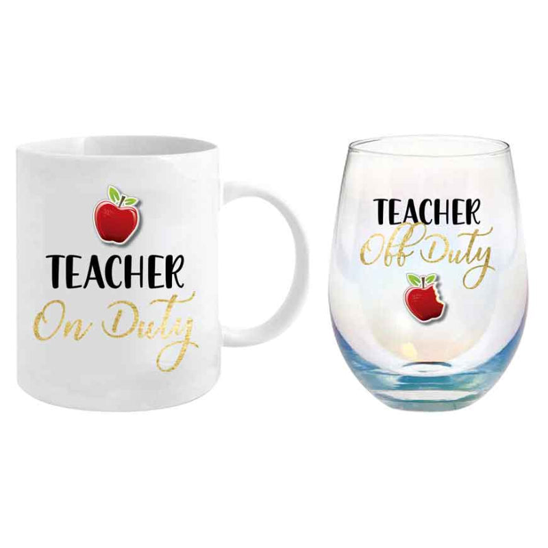 Teacher On/Off Duty Mug and Stemless Wine Glass Set