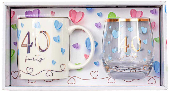 Birthday Mug and Stemless Wine Glass Set - 40th