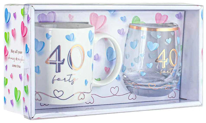 Birthday Mug and Stemless Wine Glass Set - 40th