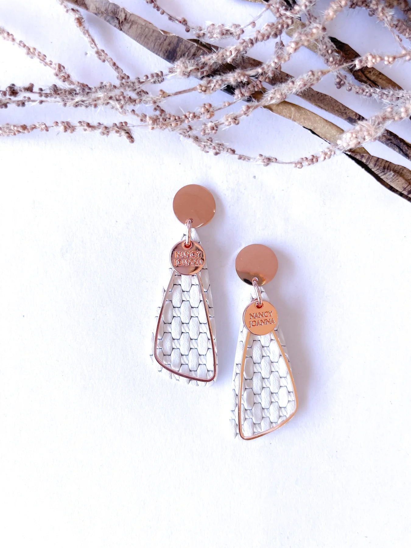 MINI White Textured Side Drop Earrings | Nancy Joanna