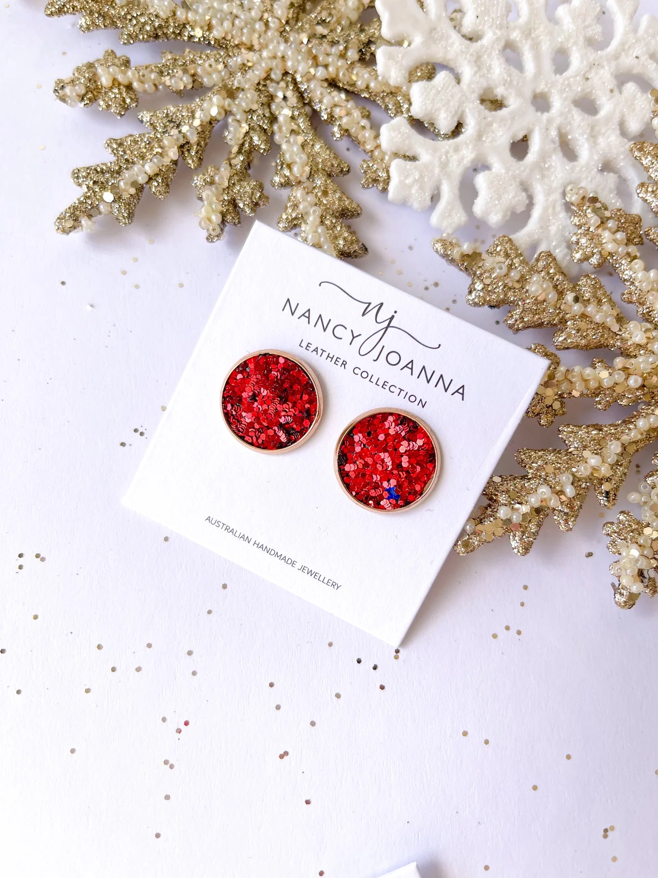 Christmas Rudolph Glitter Studs Rose Gold | Nancy Joanna