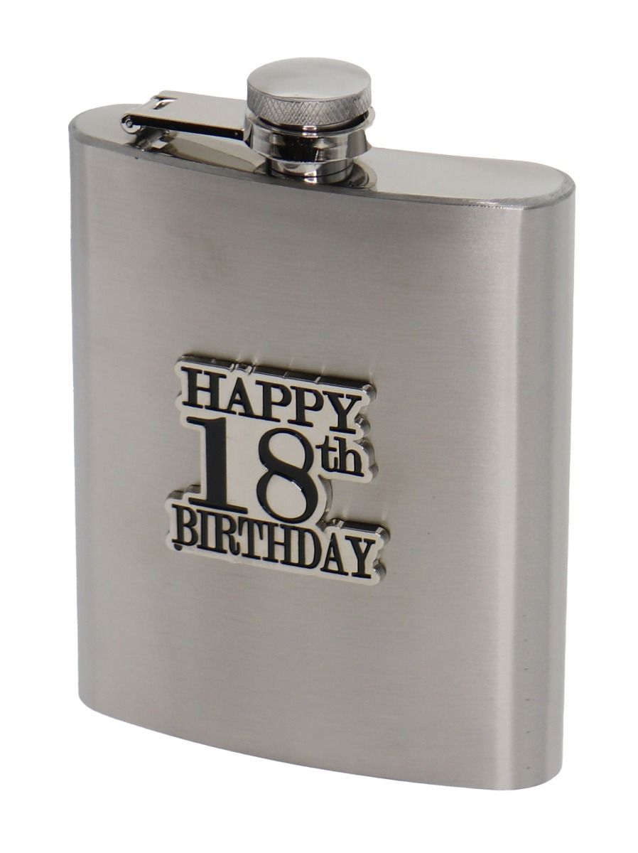 18th Birthday Badged Stainless Steel Hip Flask