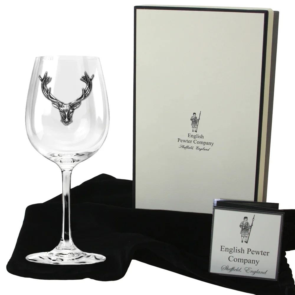 British Pewter 350ml WINE GLASS STAG HEAD