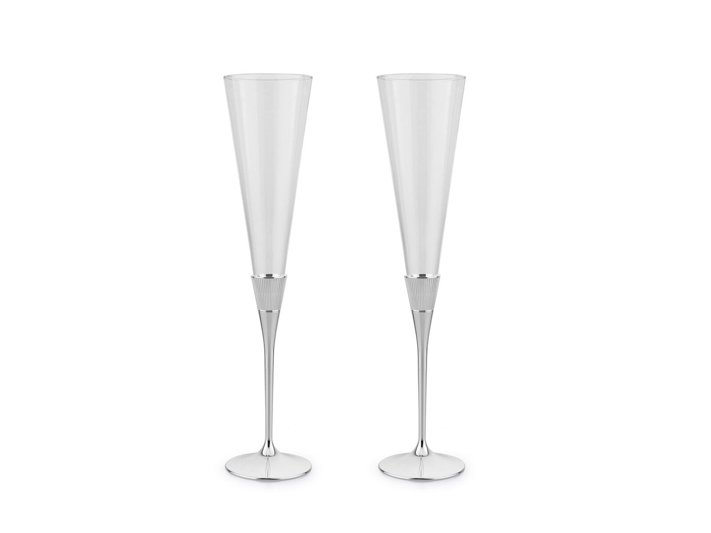 Toasting Flutes with Silver Band (Pair)