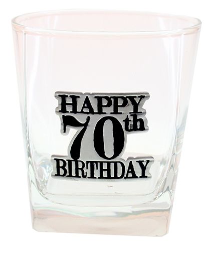 Happy 70th Badge Scotch Glass Gift Box