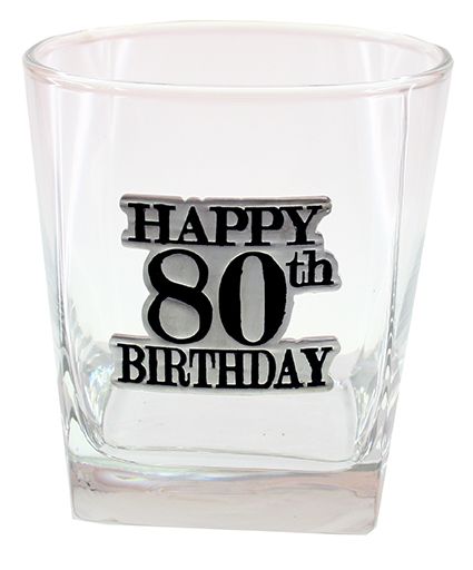 Happy 80th Badge Scotch Glass Gift Box