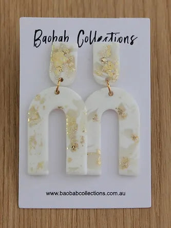 White Out Earring: White Horseshoe w/ Gold Flecks