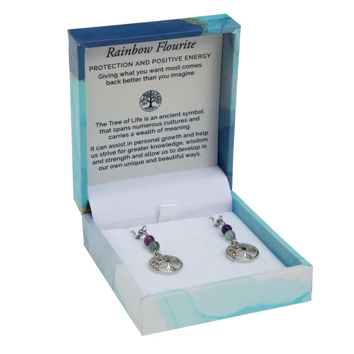 Tree of Life Duo Earrings - Rainbow Fluorite Rhodium | Bramble Bay Co