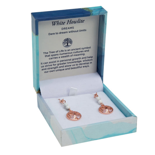 Tree of Life Duo Earrings - White Howlite Rose Gold | Bramble Bay Co