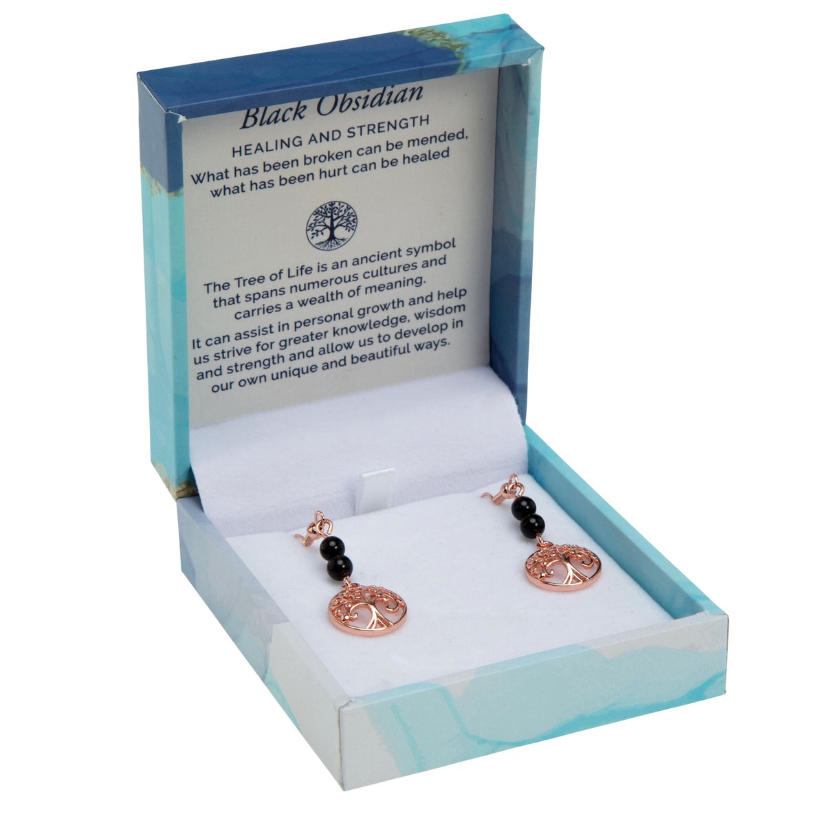 Tree of Life Duo Earrings - Black Obsidian Rose Gold | Bramble Bay Co