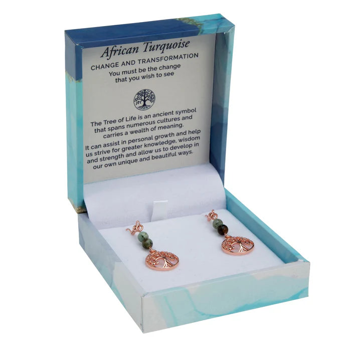 Tree of Life Duo Earrings - African Turquoise Rose Gold | Bramble Bay Co