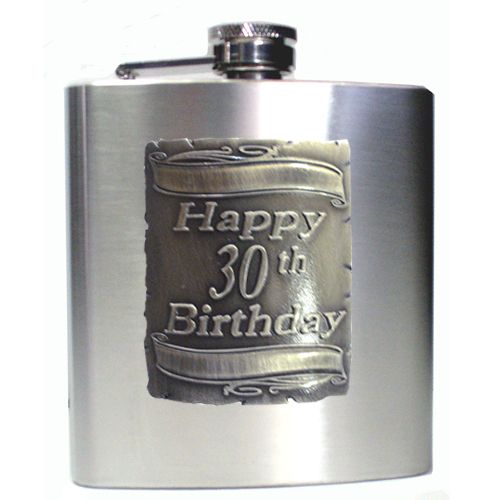 30TH SILVER SQUARE BADGE SATIN S/S FLASK BOXED 190ML
