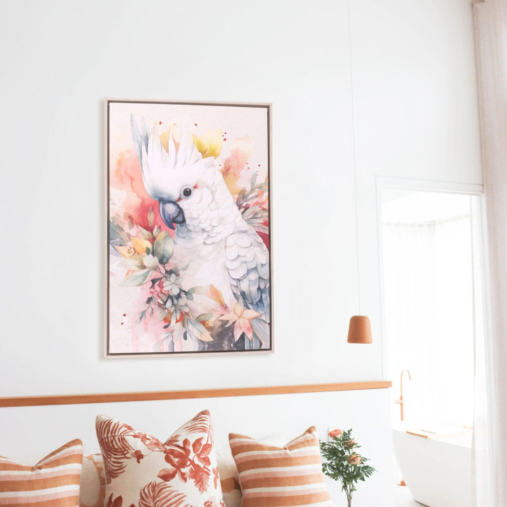 Native Blooms Cockatoo Framed Canvas 94 x 64cm | Splosh