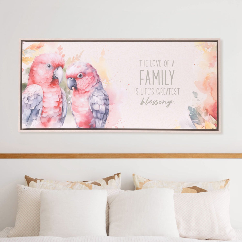 Native Blooms Galah Framed Canvas 94 x 44cm | Splosh