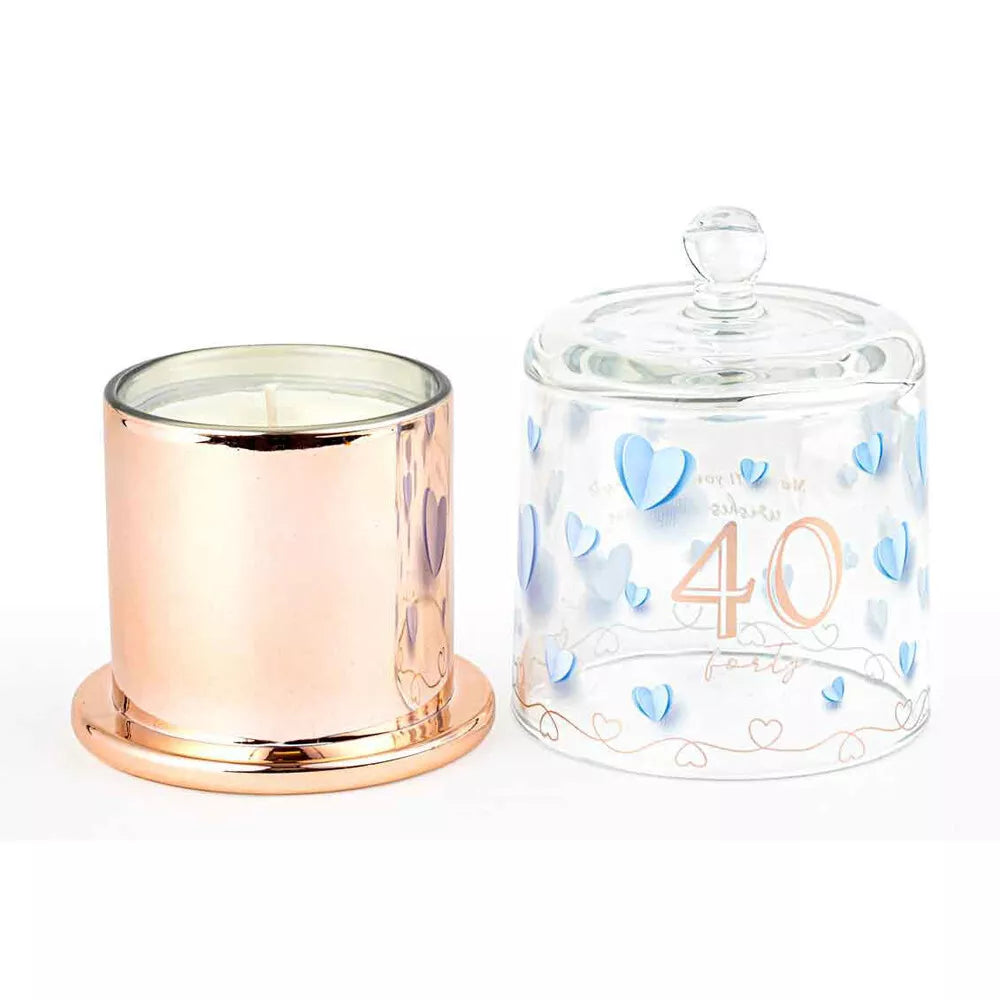 40th Paper Hearts Candle with Glass Cloche | Vanilla Scent