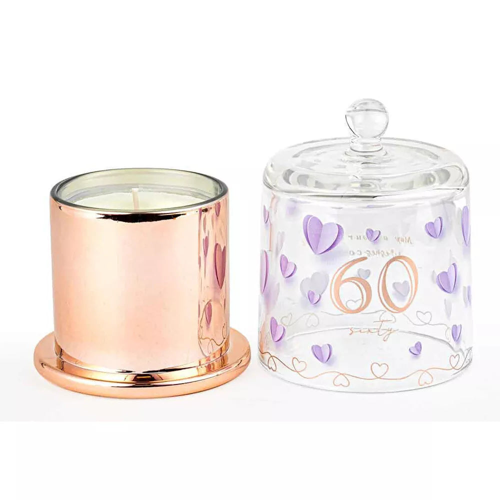 60th Paper Hearts Candle with Glass Cloche | Vanilla Scent