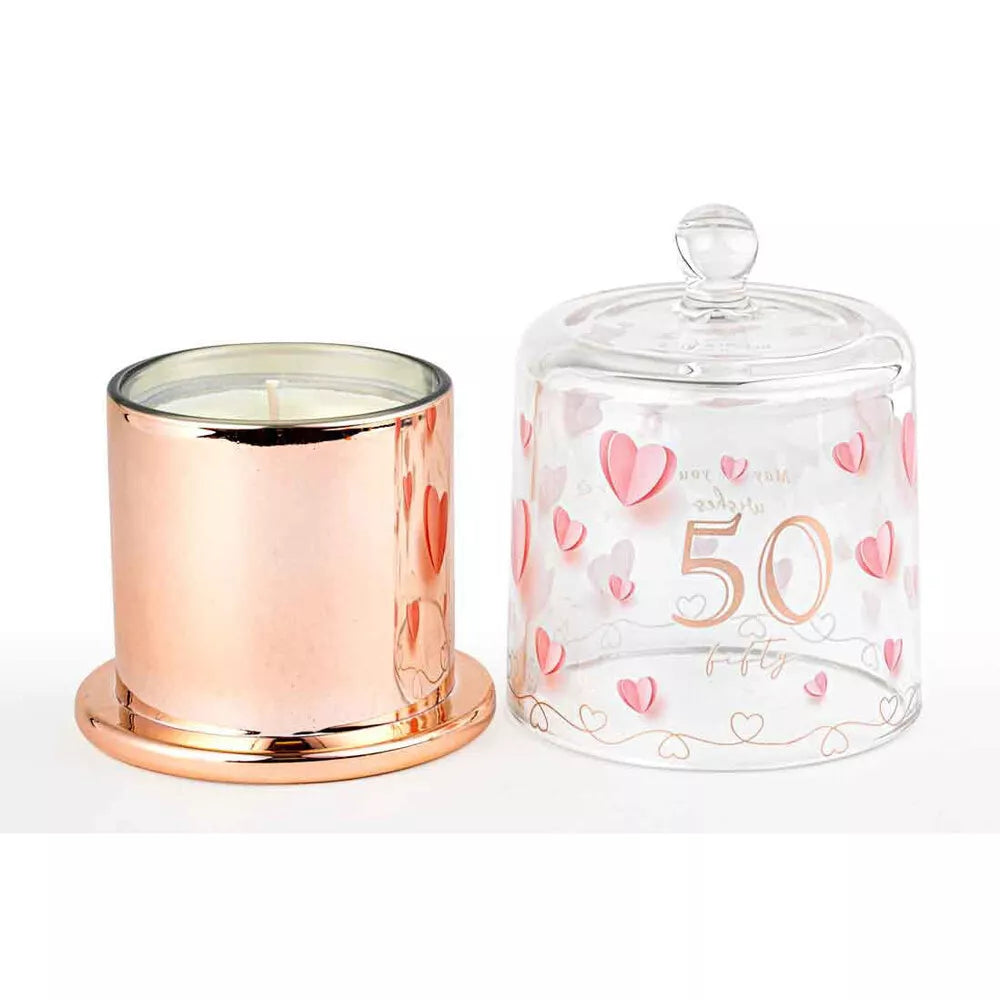 50th Paper Hearts Candle with Glass Cloche | Vanilla Scent